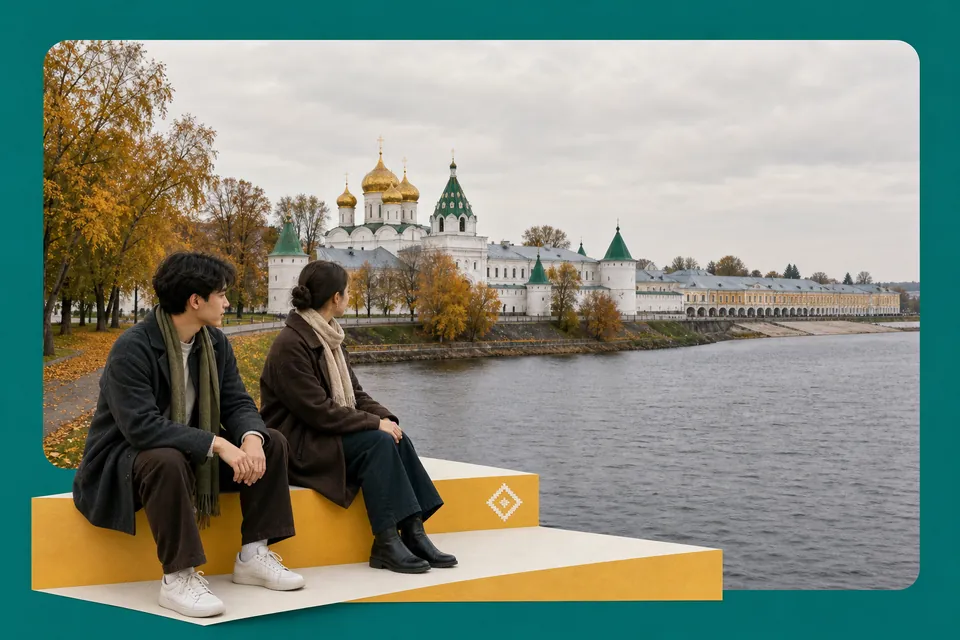 Кострома: студенты смотрят на город, осень