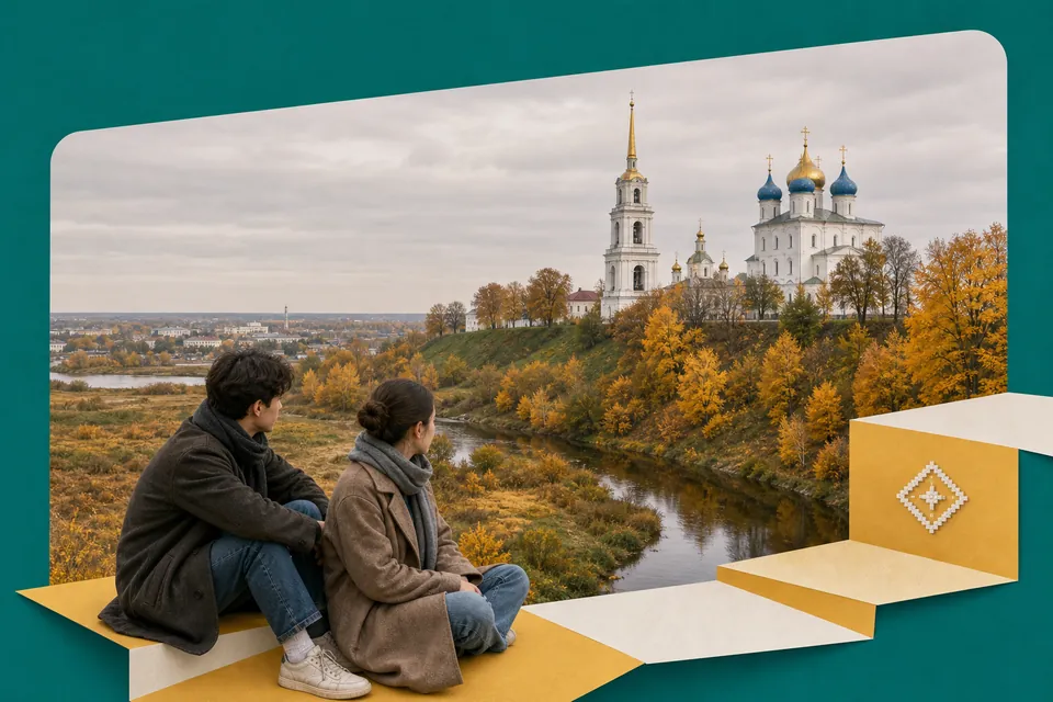 Рязань: студенты смотрят на город, осень