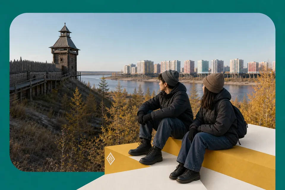 Якутск: студенты смотрят на город, осень